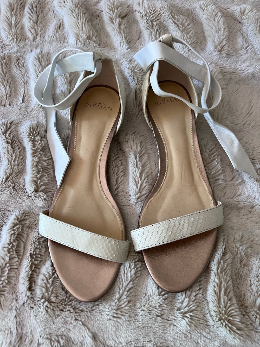 Alexandre Birman White Leather Ankle-Tie Sandals